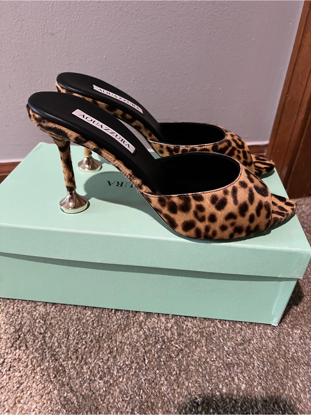 Aquazzura Bisou 85 Animal Print Open-Toe Mules - Picture 8 of 13